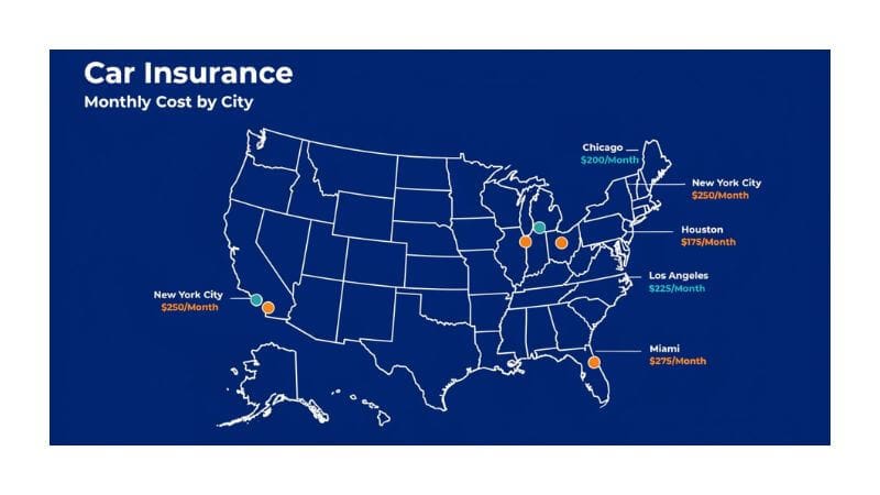 cheap car insurance USA city rate comparison 2026 New York California Florida Chicago Houston