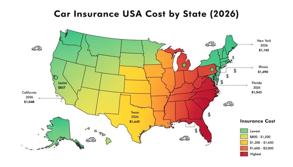 car insurance USA cost by state 2026 comparison map