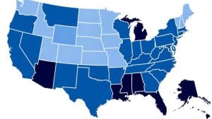 GEICO auto insurance rates USA map by state 2026 — cheapest and most expensive states compared